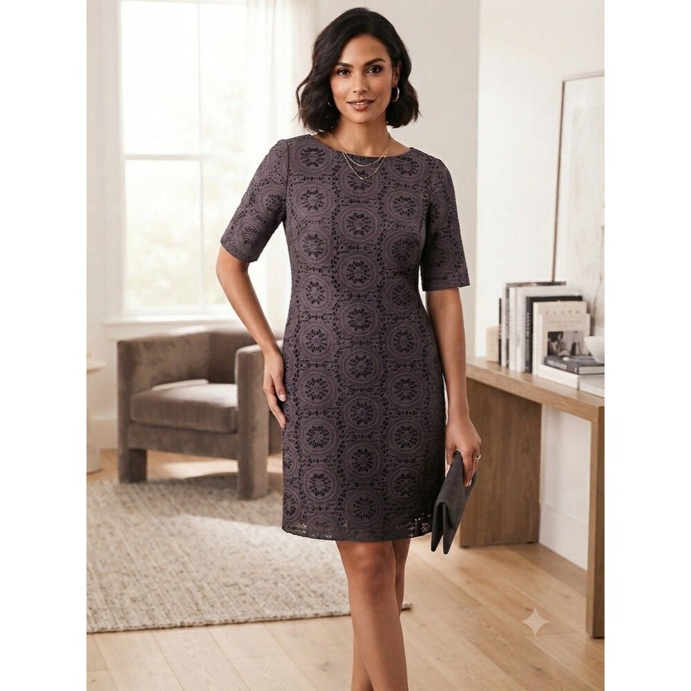 Adrianna Papell Purple Medallion Crochet Lace Sheath Dress